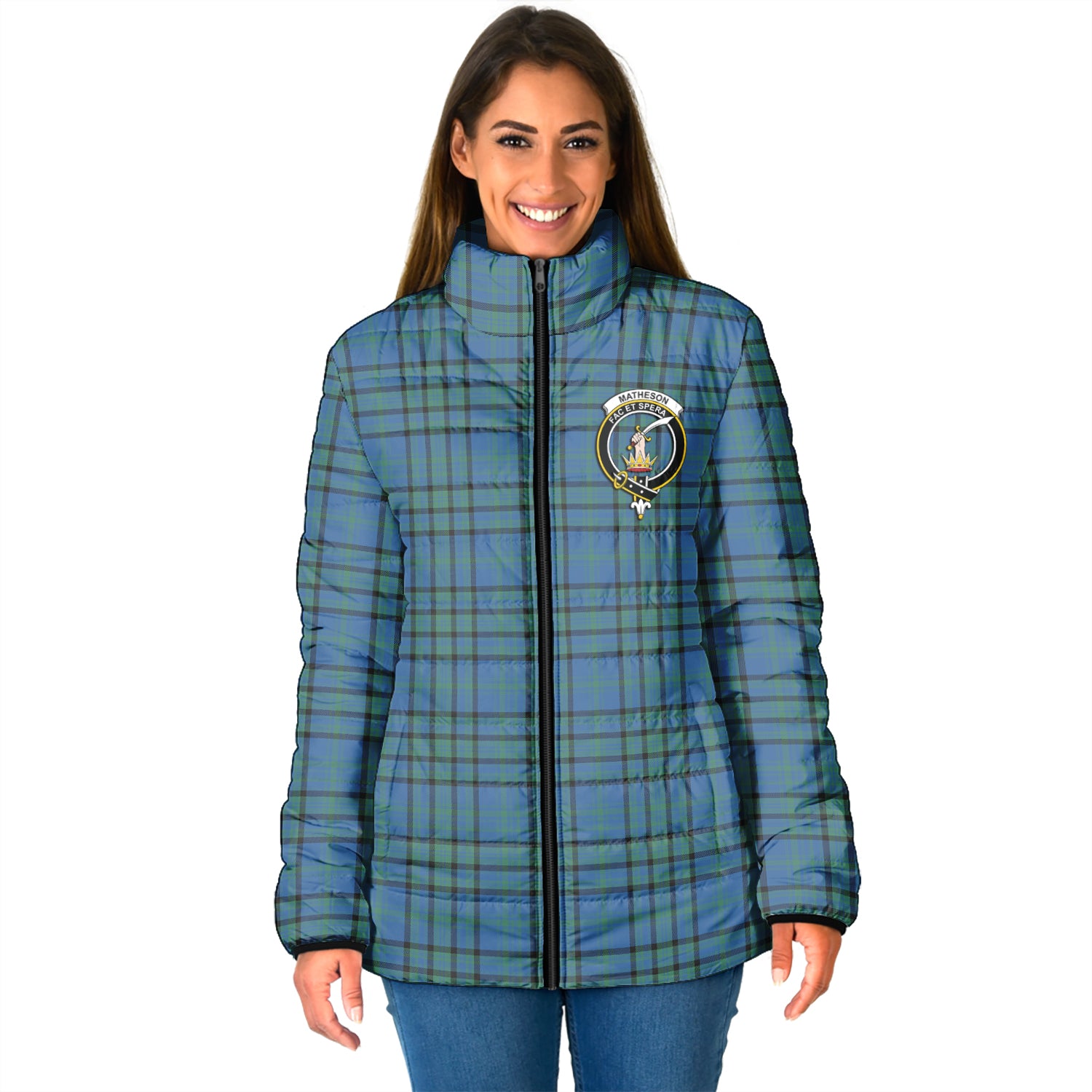 Matheson Hunting Ancient Tartan Padded Jacket with Family Crest - Tartan Vibes Clothing