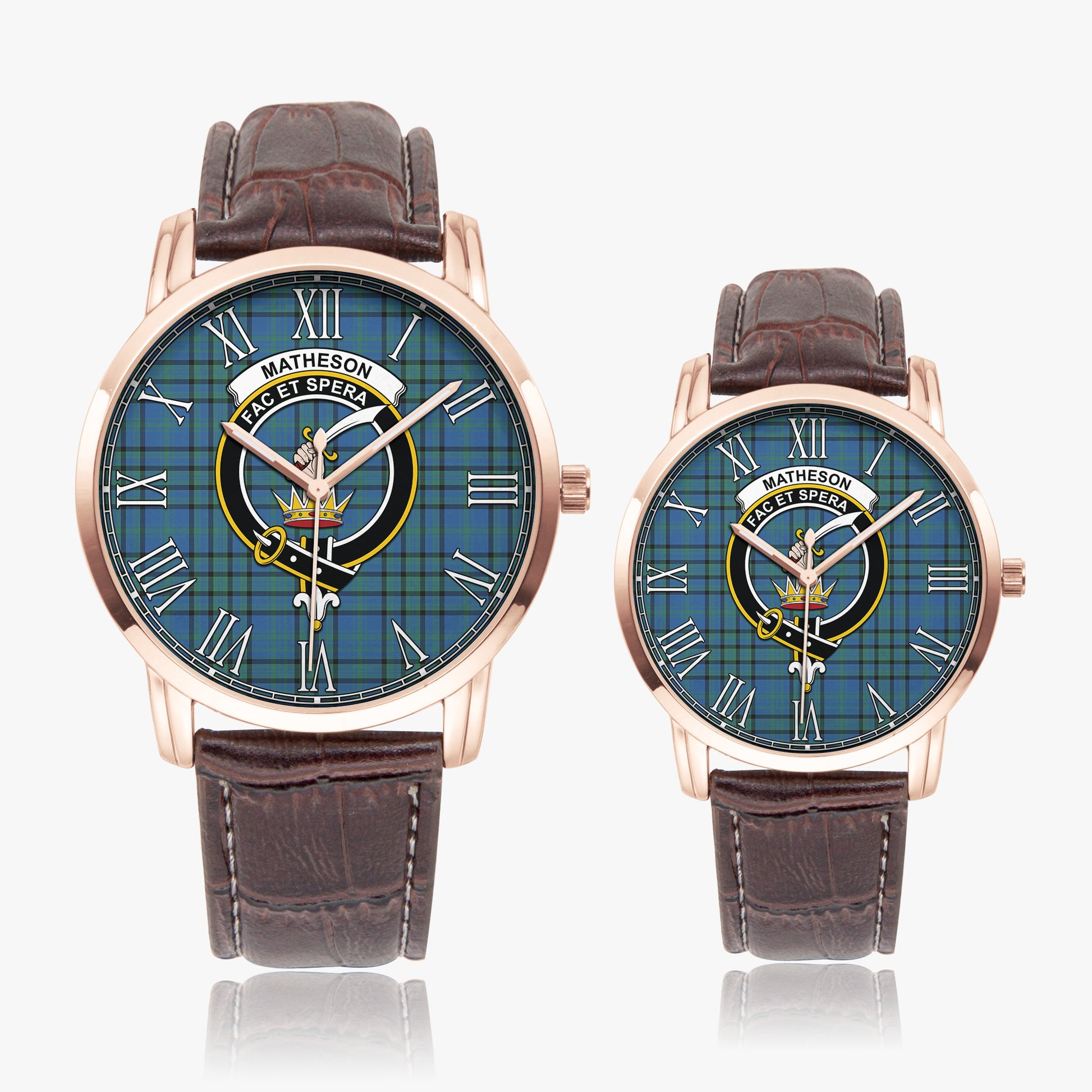 Matheson Hunting Ancient Tartan Family Crest Leather Strap Quartz Watch - Tartanvibesclothing