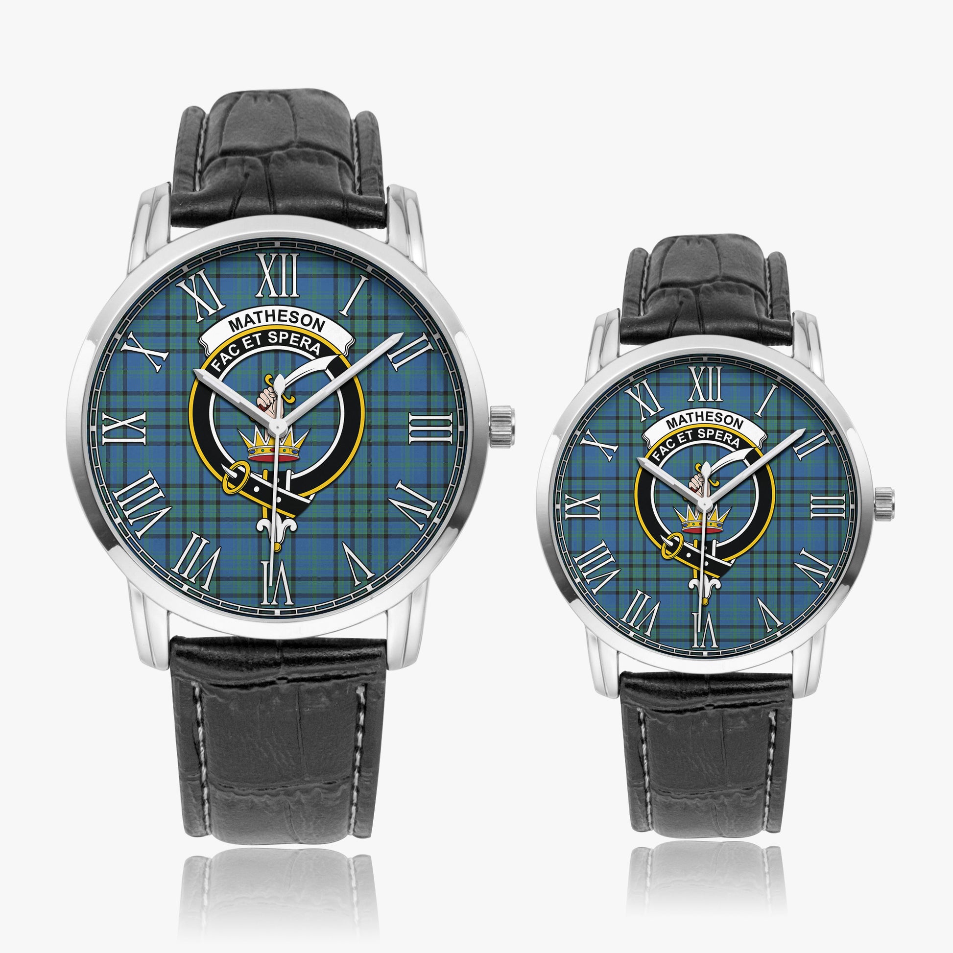 Matheson Hunting Ancient Tartan Family Crest Leather Strap Quartz Watch - Tartanvibesclothing