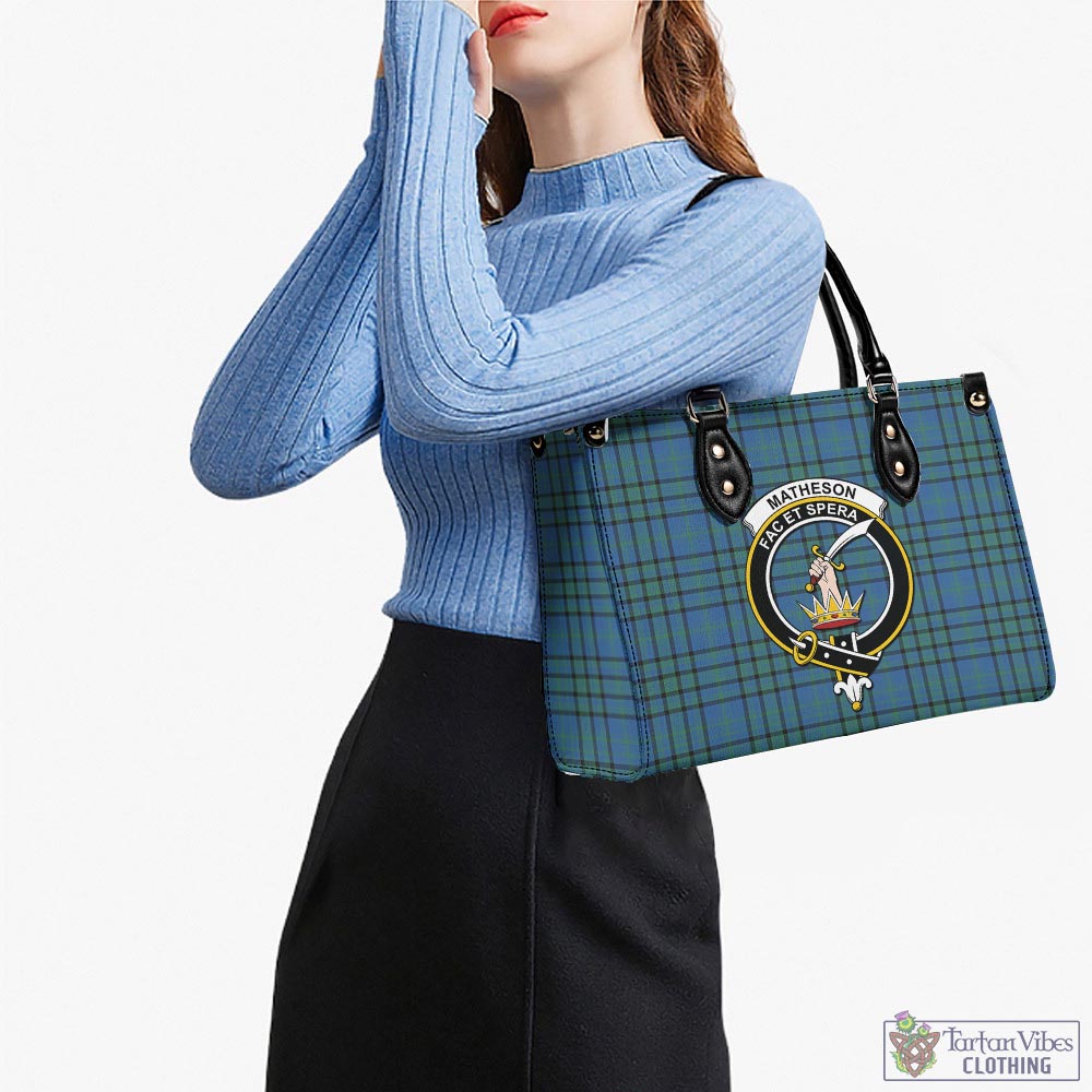 Tartan Vibes Clothing Matheson Hunting Ancient Tartan Luxury Leather Handbags with Family Crest