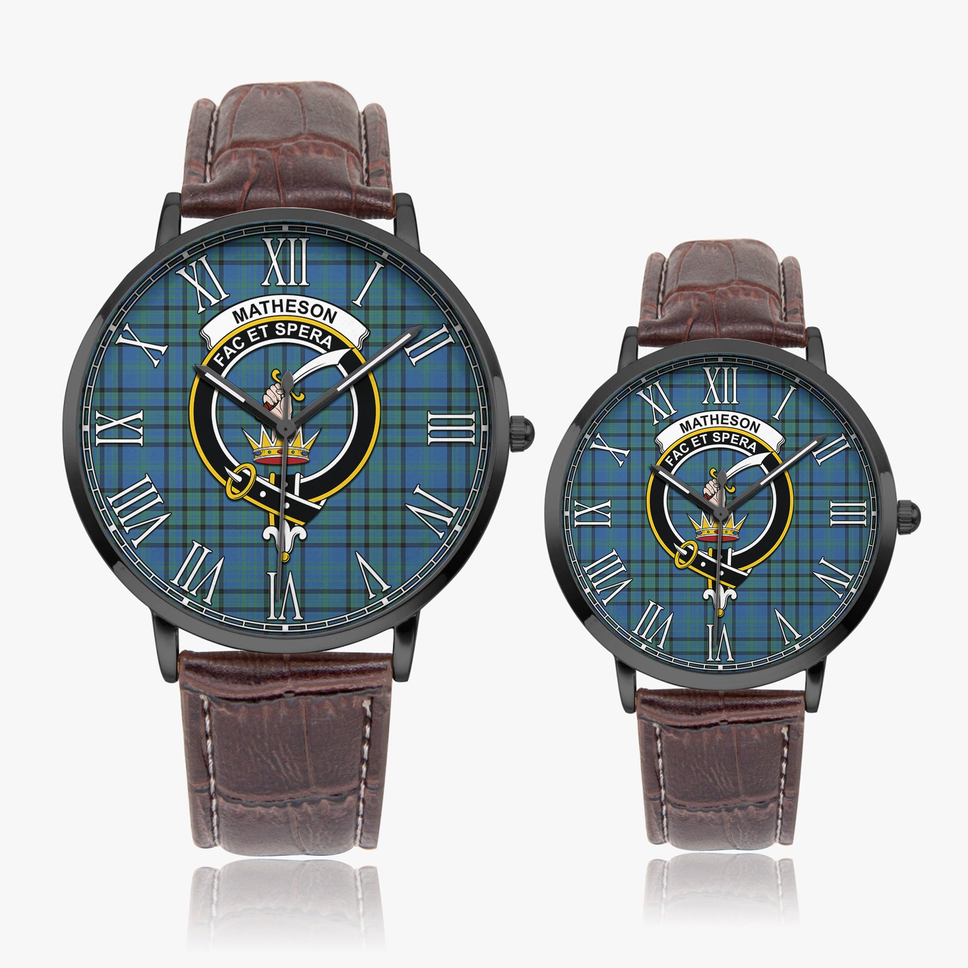 Matheson Hunting Ancient Tartan Family Crest Leather Strap Quartz Watch - Tartanvibesclothing