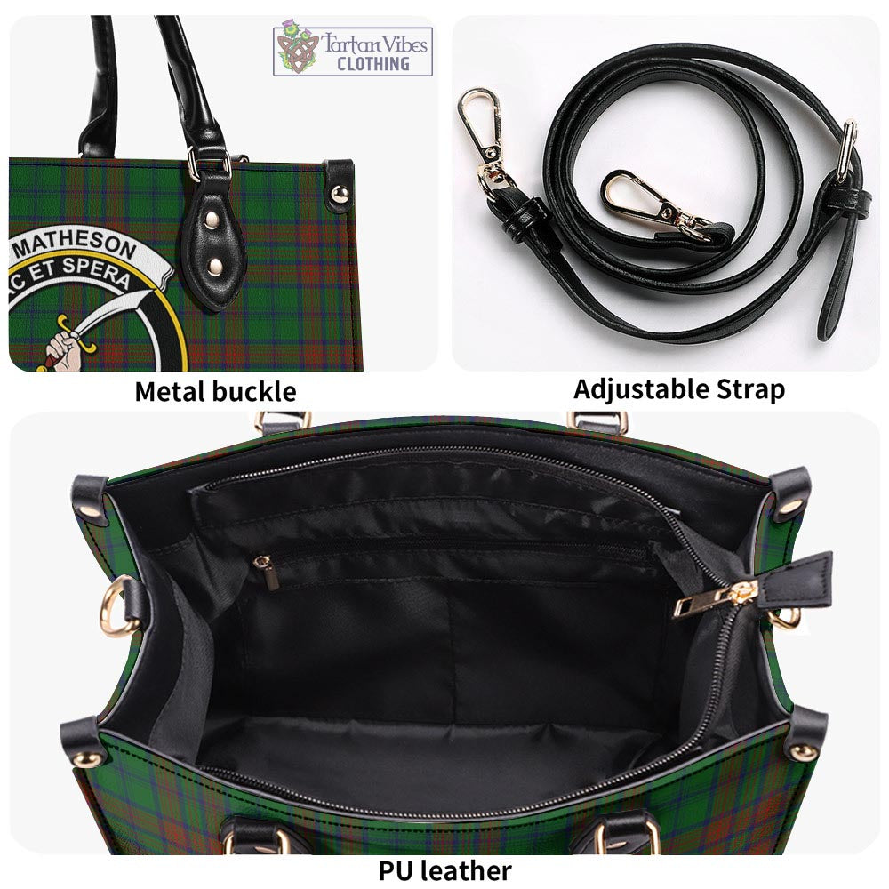 Tartan Vibes Clothing Matheson Hunting Highland Tartan Luxury Leather Handbags with Family Crest