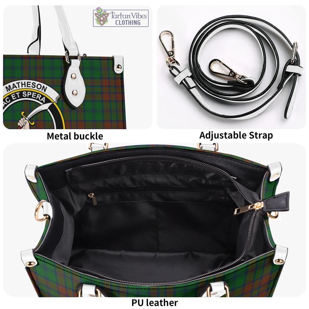 Tartan Vibes Clothing Matheson Hunting Highland Tartan Luxury Leather Handbags with Family Crest