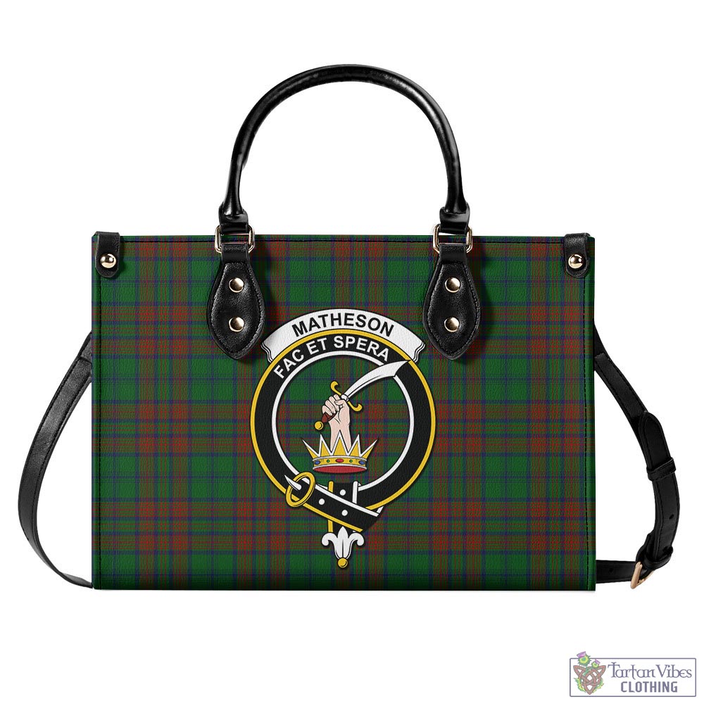 Tartan Vibes Clothing Matheson Hunting Highland Tartan Luxury Leather Handbags with Family Crest