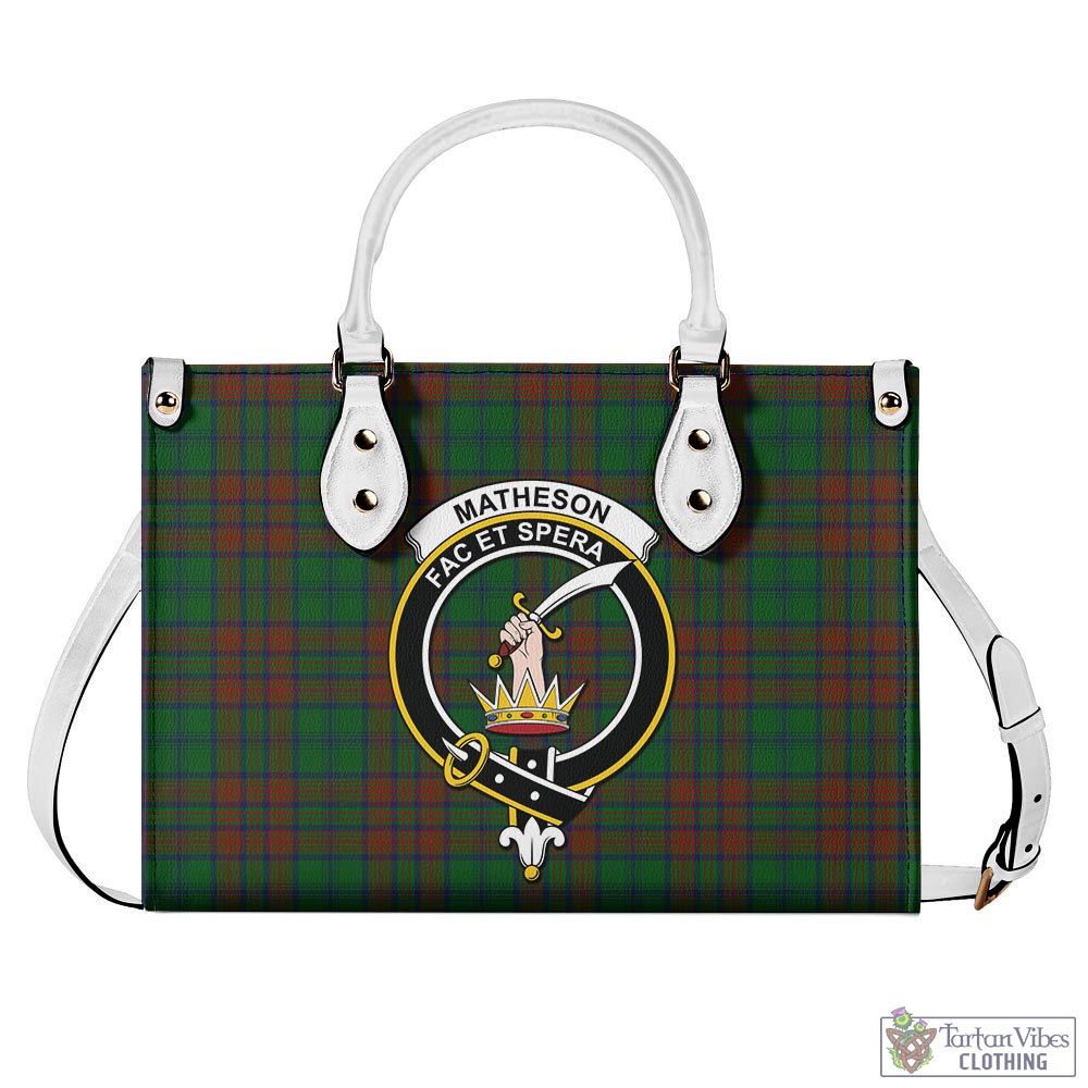 Tartan Vibes Clothing Matheson Hunting Highland Tartan Luxury Leather Handbags with Family Crest