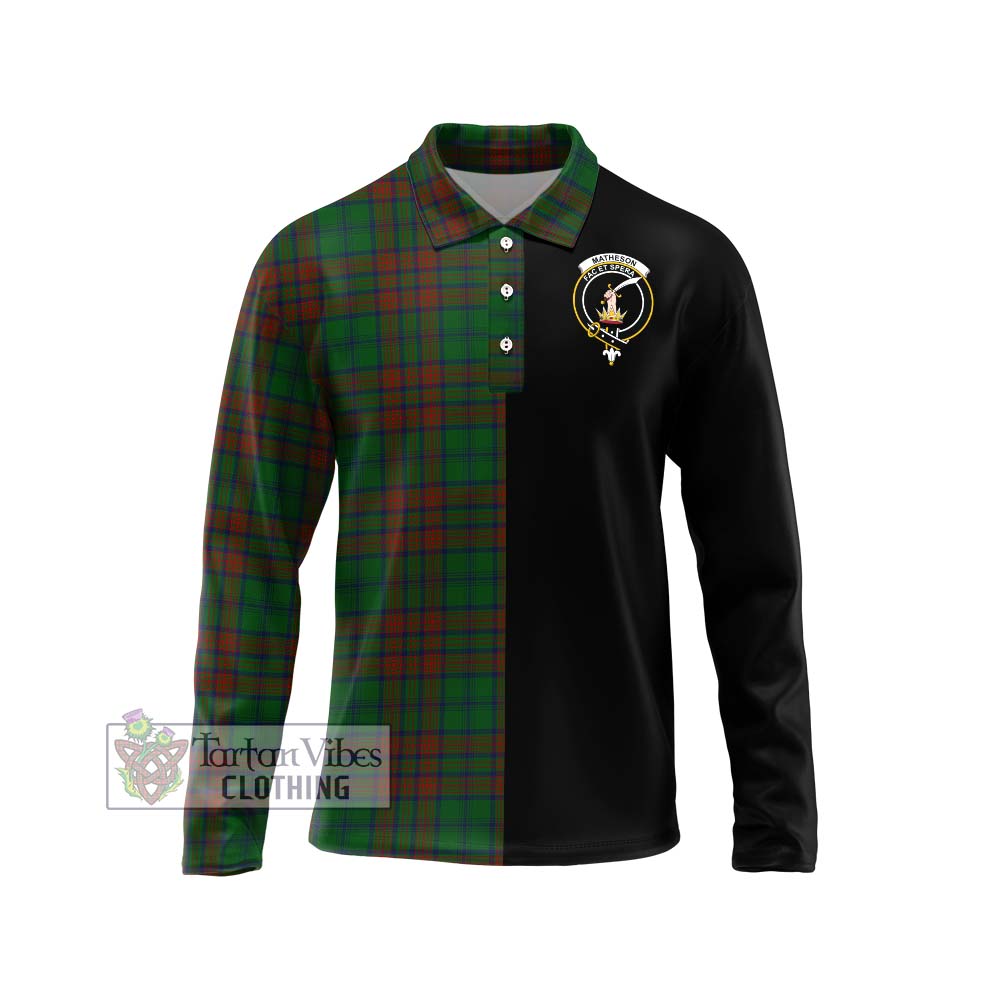 Matheson Hunting Highland Tartan Long Sleeve Polo Shirt with Family Crest and Half Of Me Style Unisex - Tartanvibesclothing Shop