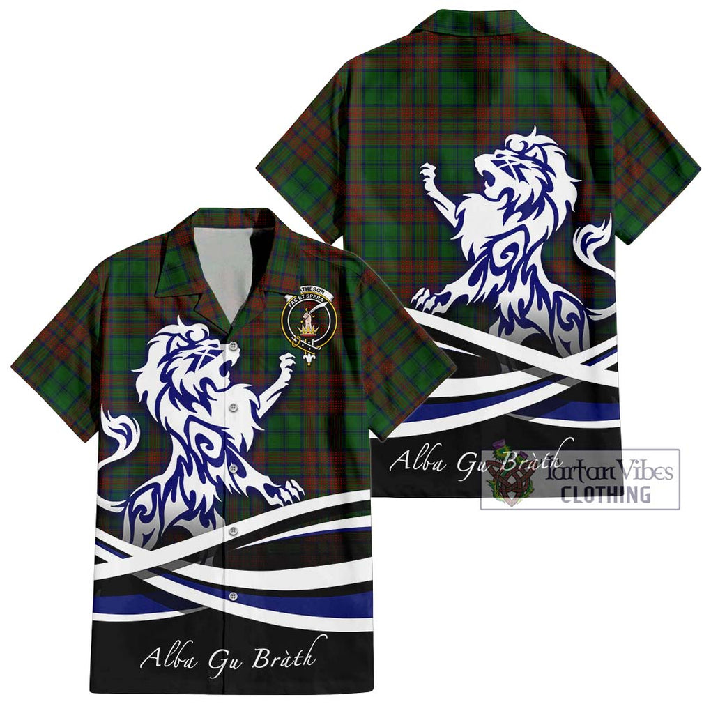 Matheson Hunting Highland Tartan Short Sleeve Button Shirt with Alba Gu Brath Regal Lion Emblem Kid - Tartanvibesclothing Shop