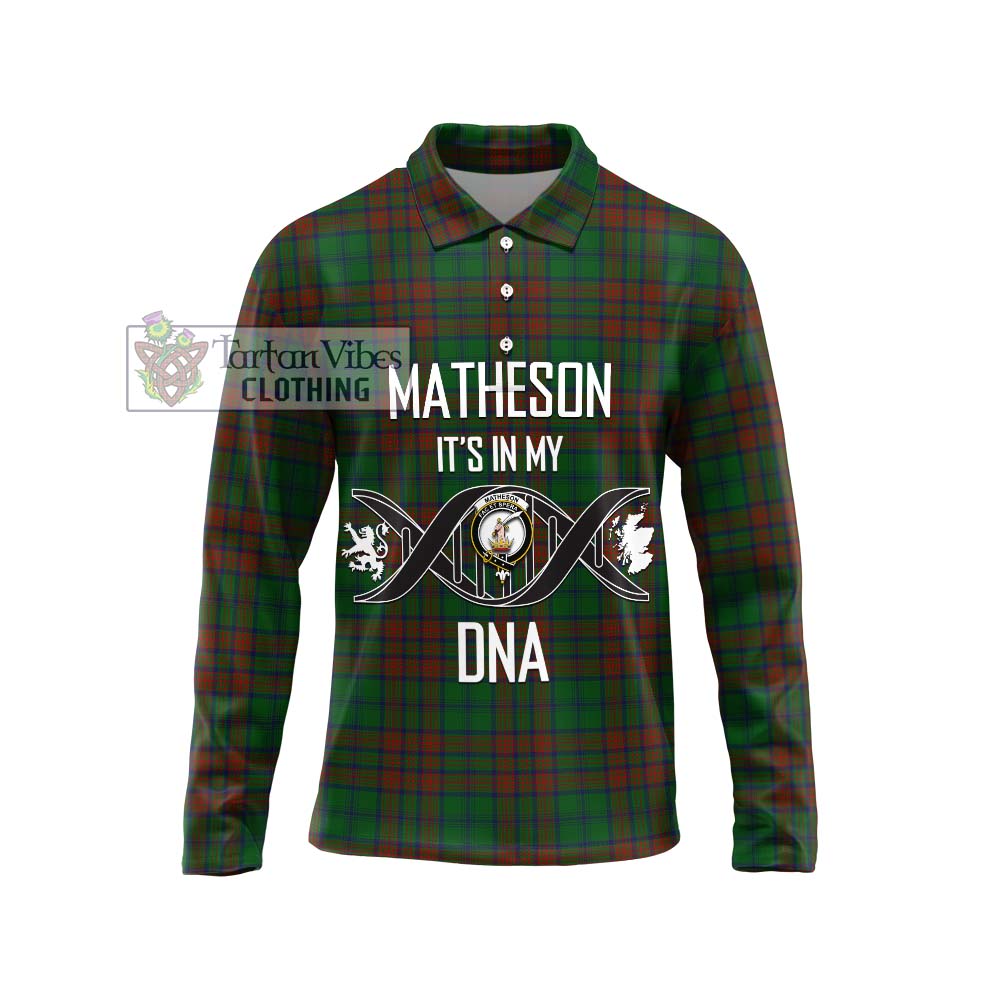 Matheson Hunting Highland Tartan Long Sleeve Polo Shirt with Family Crest DNA In Me Style Unisex - Tartanvibesclothing Shop