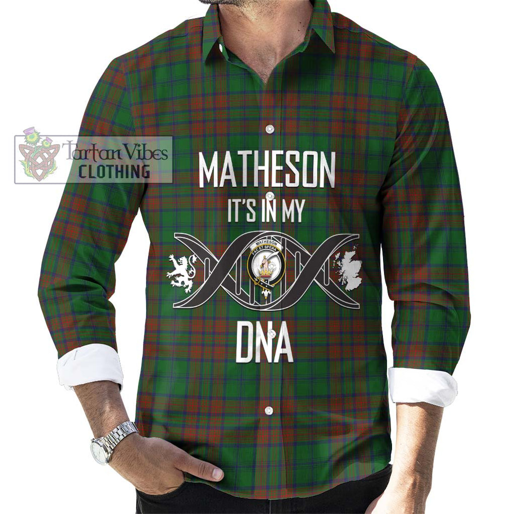 Matheson Hunting Highland Tartan Long Sleeve Button Shirt with Family Crest DNA In Me Style Men's Shirt S - Tartanvibesclothing Shop