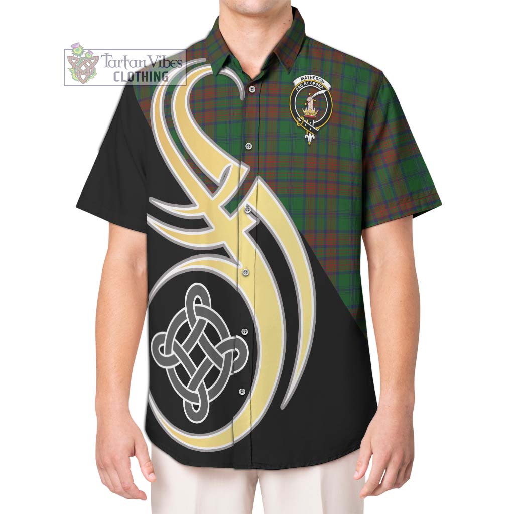 Matheson Hunting Highland Tartan Short Sleeve Button Shirt with Family Crest and Celtic Symbol Style Kid - Tartan Vibes Clothing