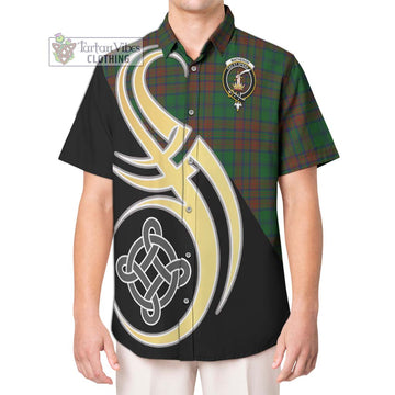 Matheson Hunting Highland Tartan Short Sleeve Button Shirt with Family Crest and Celtic Symbol Style