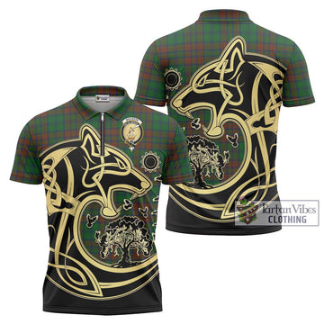 Matheson Hunting Highland Tartan Zipper Polo Shirt with Family Crest Celtic Wolf Style