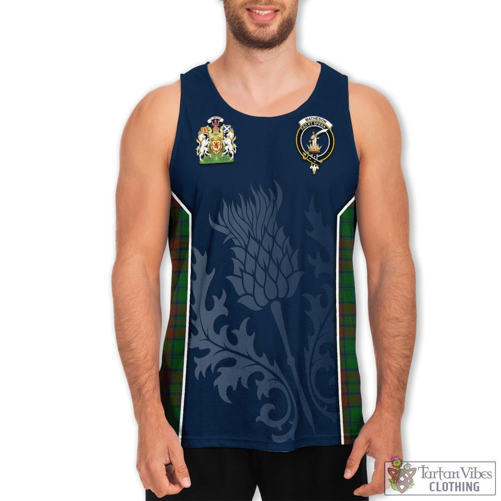 Tartan Vibes Clothing Matheson Hunting Highland Tartan Men's Tanks Top with Family Crest and Scottish Thistle Vibes Sport Style