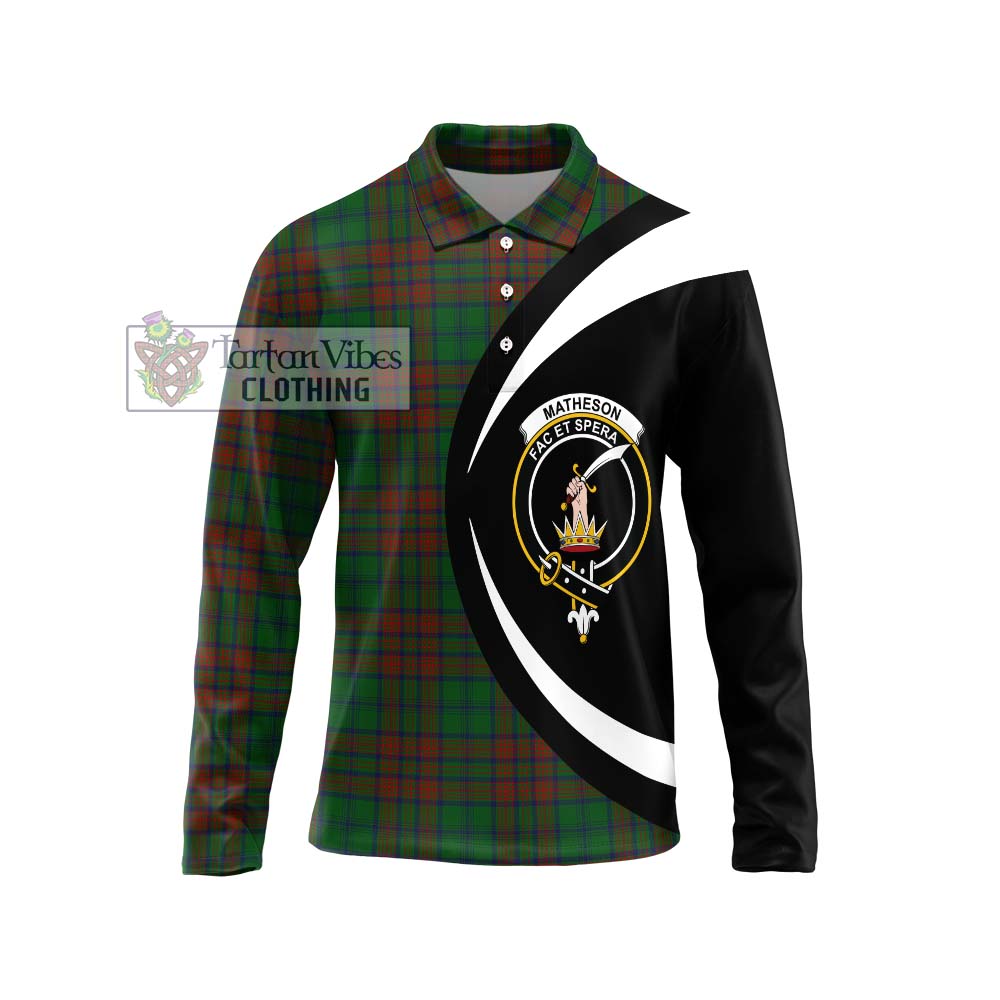 Matheson Hunting Highland Tartan Long Sleeve Polo Shirt with Family Crest Circle Style Unisex - Tartan Vibes Clothing