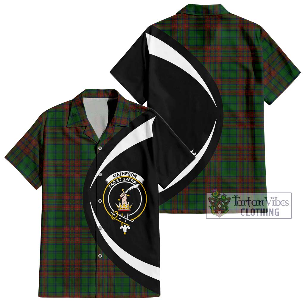 Matheson Hunting Highland Tartan Short Sleeve Button Up with Family Crest Circle Style Kid - Tartan Vibes Clothing