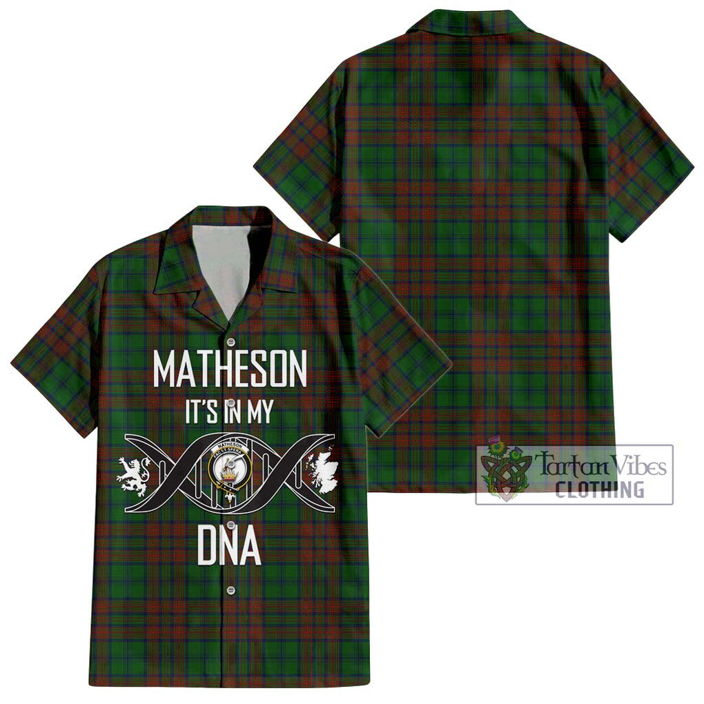 Matheson Hunting Highland Tartan Short Sleeve Button Shirt with Family Crest DNA In Me Style Kid - Tartanvibesclothing Shop