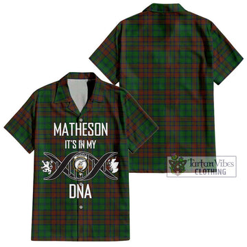 Matheson Hunting Highland Tartan Short Sleeve Button Shirt with Family Crest DNA In Me Style