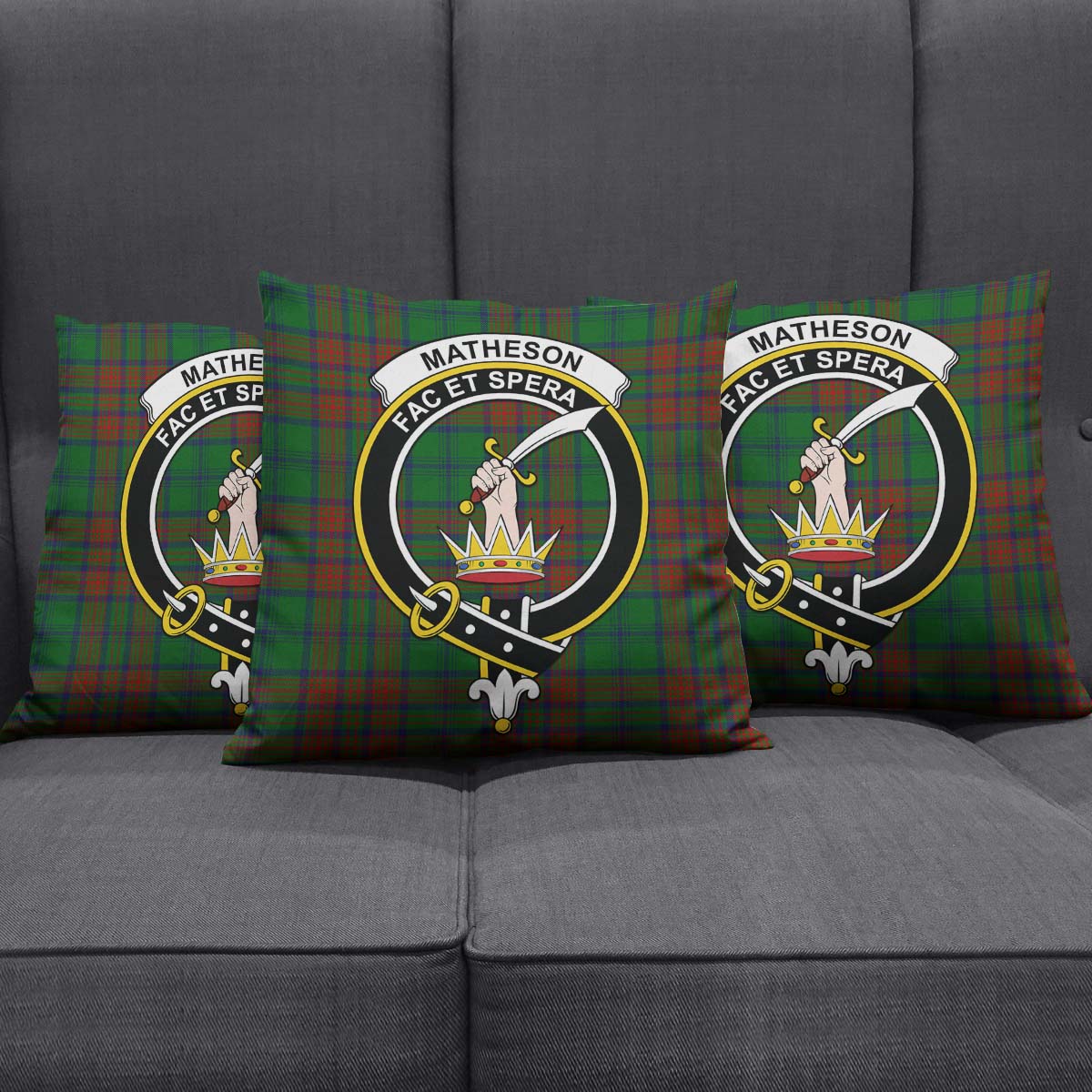 Matheson Hunting Highland Tartan Pillow Cover with Family Crest Square Pillow Cover - Tartanvibesclothing