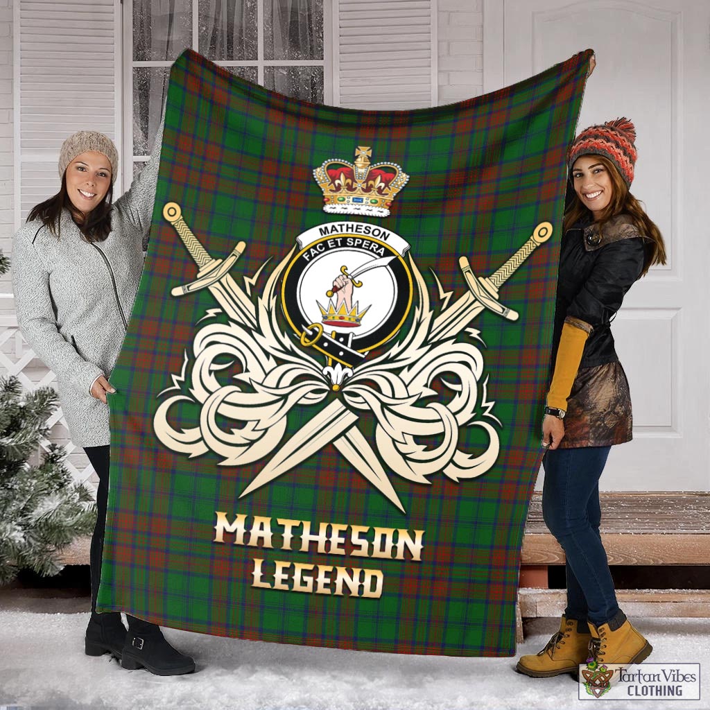 Tartan Vibes Clothing Matheson Hunting Highland Tartan Blanket with Clan Crest and the Golden Sword of Courageous Legacy