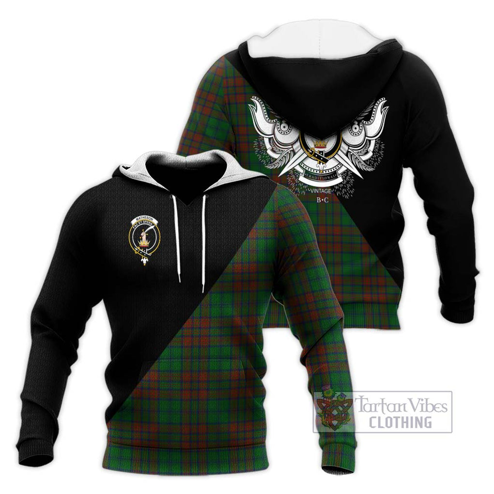 Matheson Hunting Highland Tartan Knitted Hoodie with Family Crest and Military Logo Style Unisex Knitted Pullover Hoodie - Tartanvibesclothing Shop