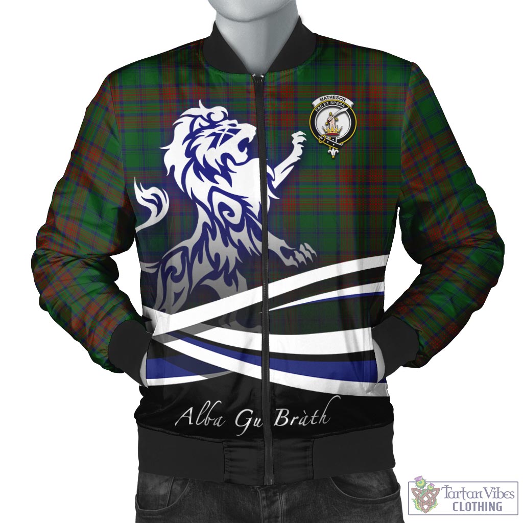 Tartan Vibes Clothing Matheson Hunting Highland Tartan Bomber Jacket with Alba Gu Brath Regal Lion Emblem