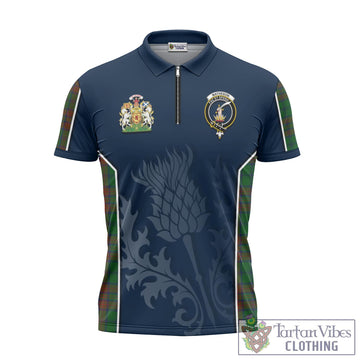 Matheson Hunting Highland Tartan Zipper Polo Shirt with Family Crest and Scottish Thistle Vibes Sport Style