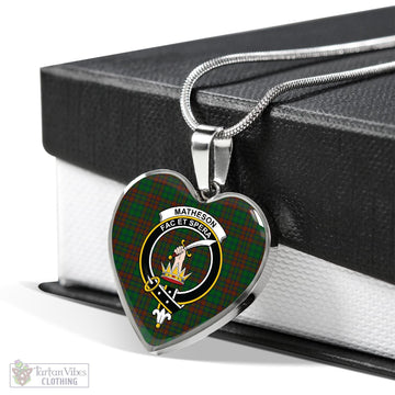 Matheson Hunting Highland Tartan Heart Necklace with Family Crest