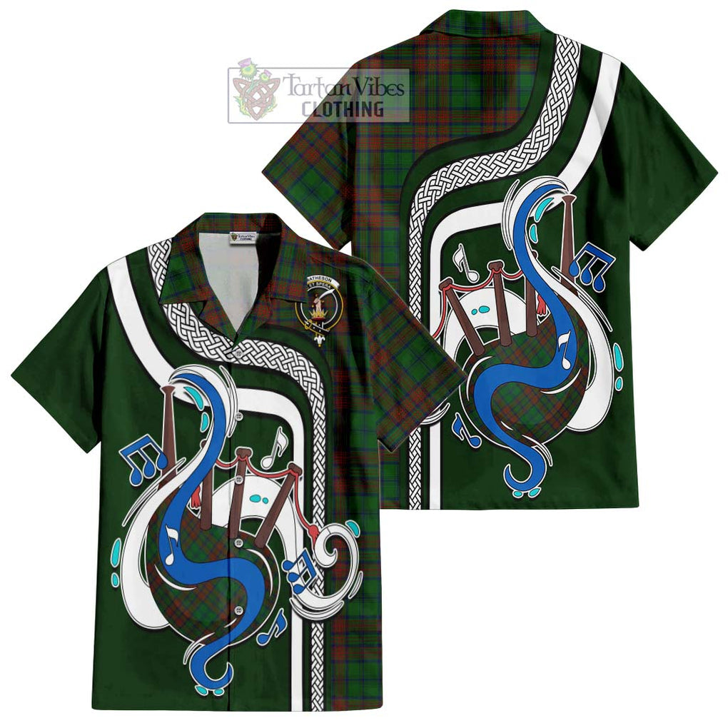 Matheson Hunting Highland Tartan Short Sleeve Button Shirt with Epic Bagpipe Style Kid - Tartanvibesclothing Shop