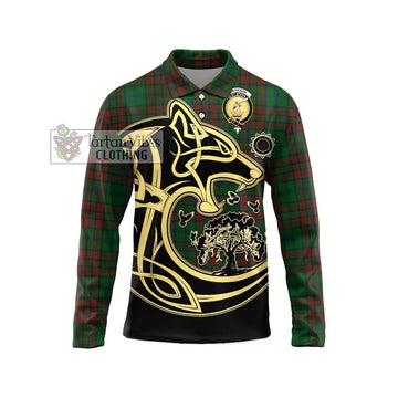 Matheson Hunting Highland Tartan Long Sleeve Polo Shirt with Family Crest Celtic Wolf Style