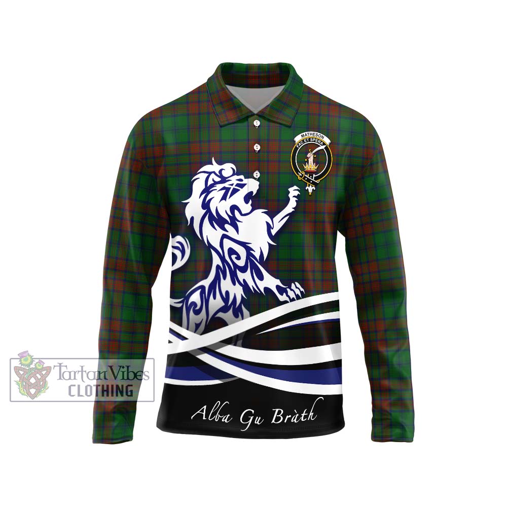 Matheson Hunting Highland Tartan Long Sleeve Polo Shirt with Alba Gu Brath Regal Lion Emblem Unisex - Tartanvibesclothing Shop