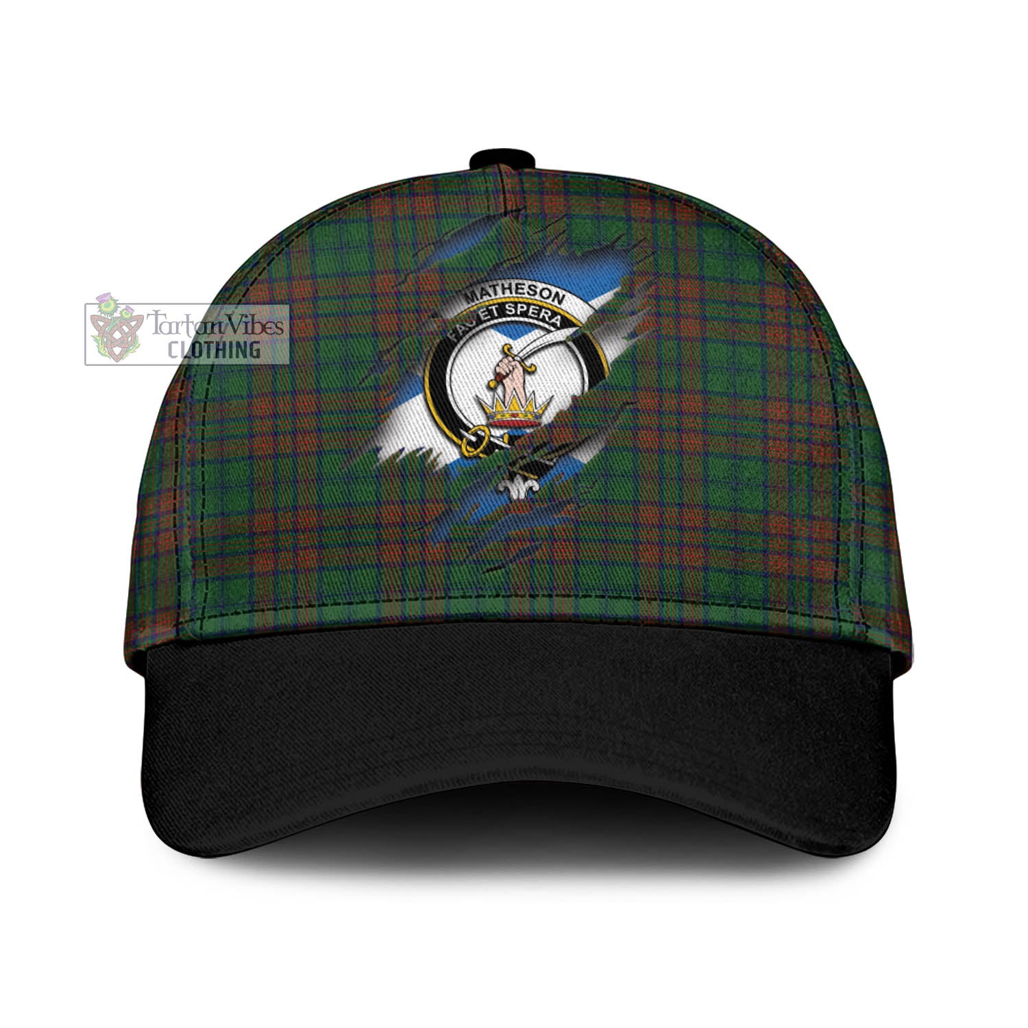 Tartan Vibes Clothing Matheson Hunting Highland Tartan Classic Cap with Family Crest In Me Style