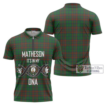 Matheson Hunting Highland Tartan Zipper Polo Shirt with Family Crest DNA In Me Style