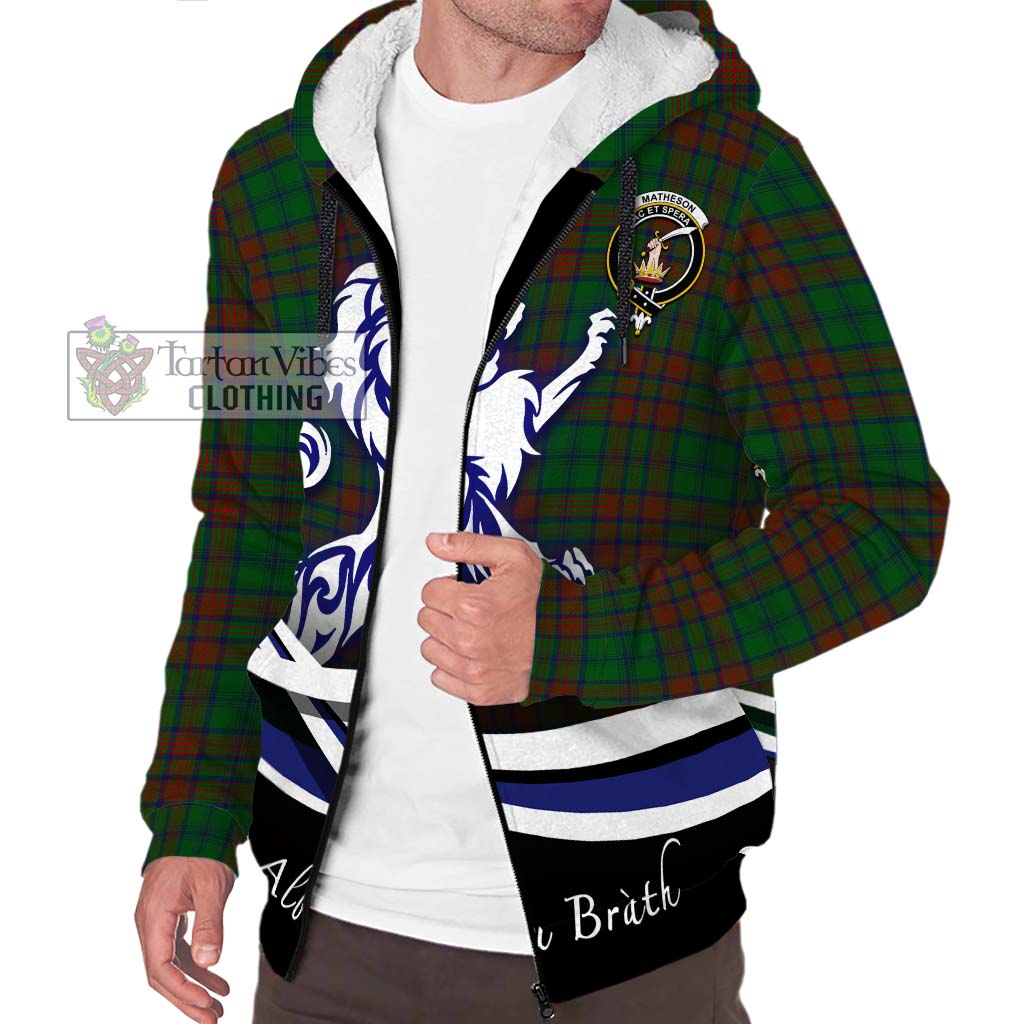 Tartan Vibes Clothing Matheson Hunting Highland Tartan Sherpa Hoodie with Alba Gu Brath Regal Lion Emblem