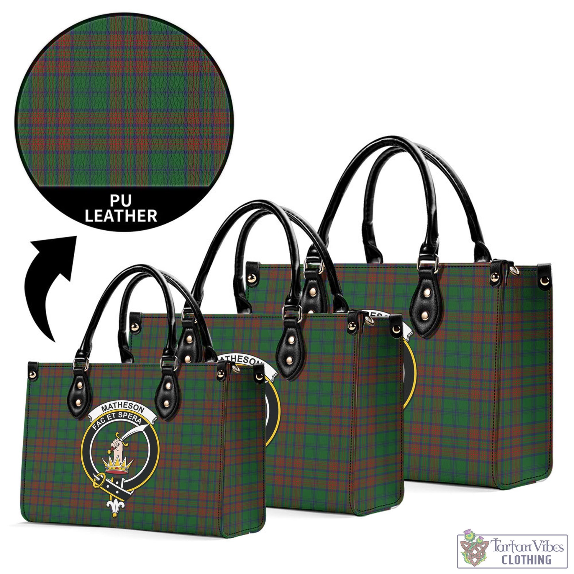 Tartan Vibes Clothing Matheson Hunting Highland Tartan Luxury Leather Handbags with Family Crest