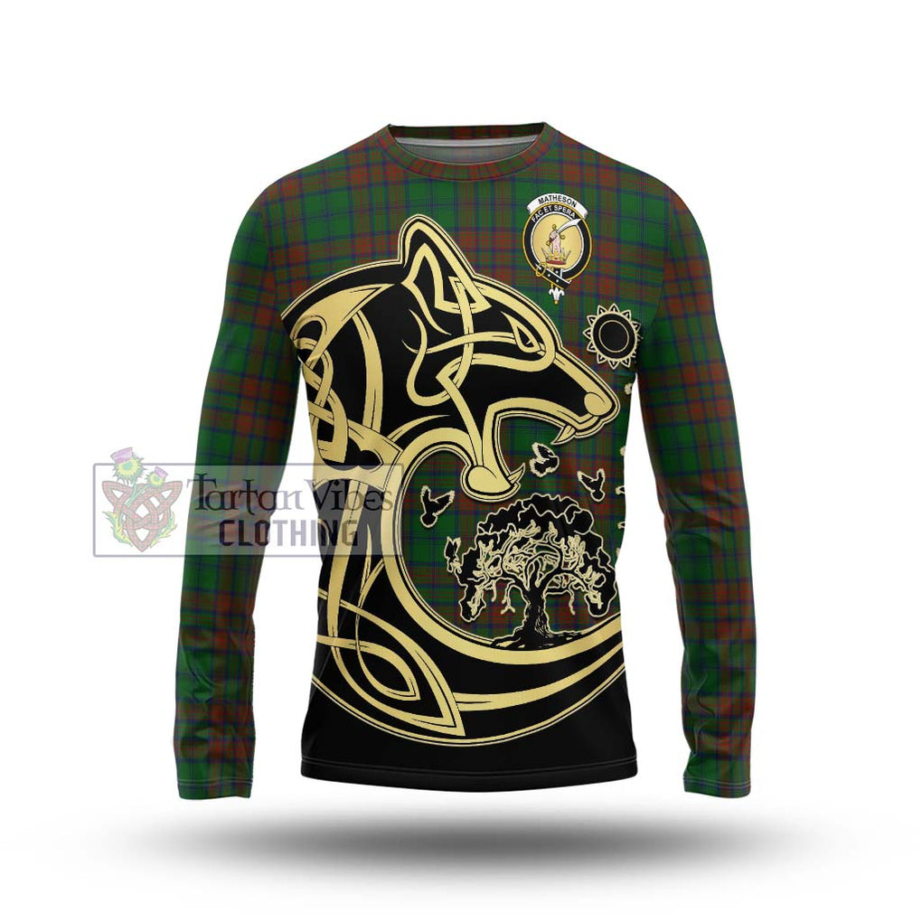 Matheson Hunting Highland Tartan Long Sleeve T-Shirt with Family Crest Celtic Wolf Style Unisex - Tartan Vibes Clothing