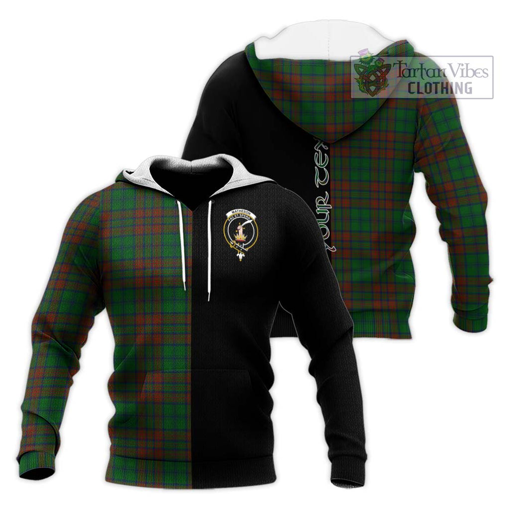 Matheson Hunting Highland Tartan Knitted Hoodie with Family Crest and Half Of Me Style Unisex Knitted Pullover Hoodie - Tartanvibesclothing Shop