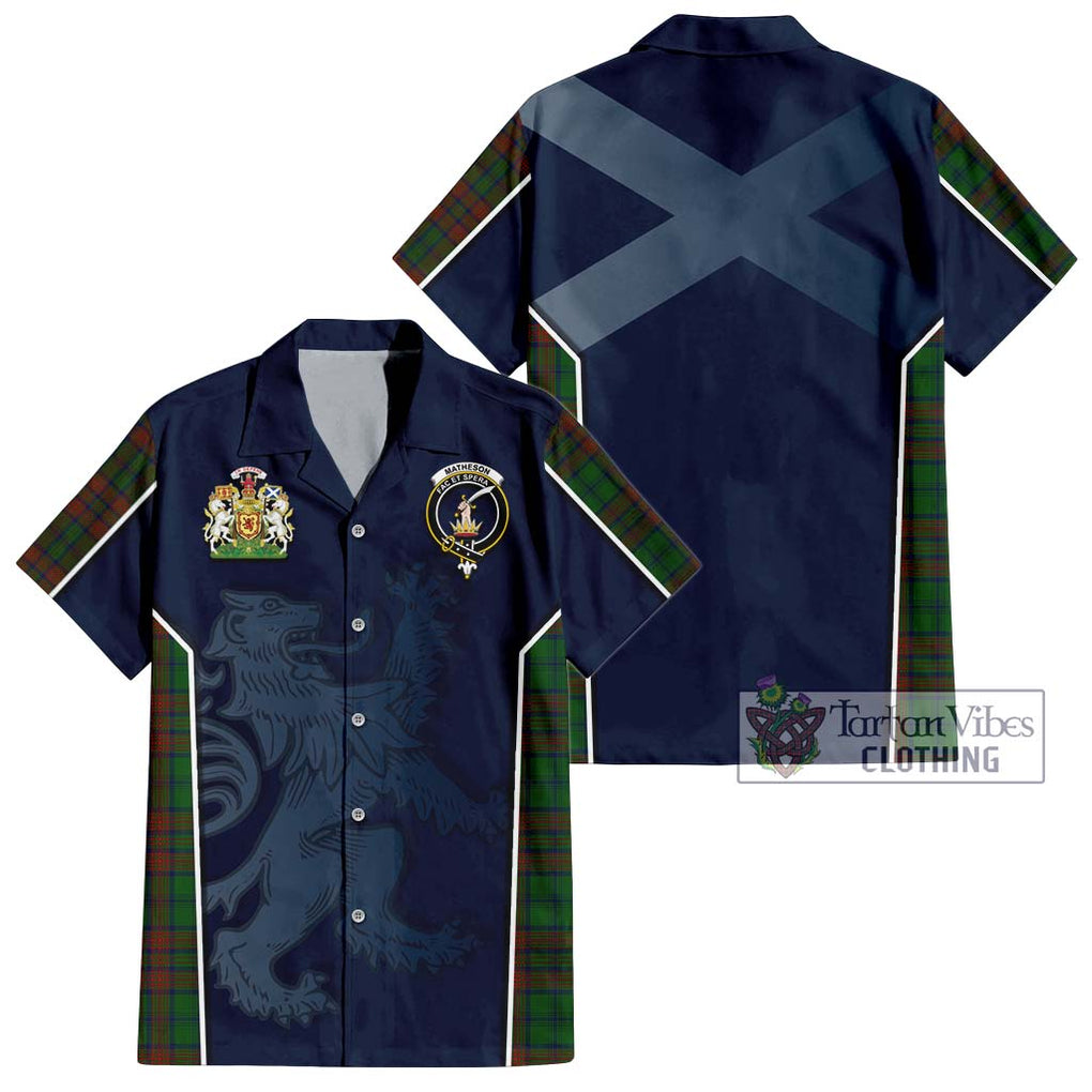 Matheson Hunting Highland Tartan Short Sleeve Button Shirt with Family Crest and Lion Rampant Vibes Sport Style Kid - Tartan Vibes Clothing