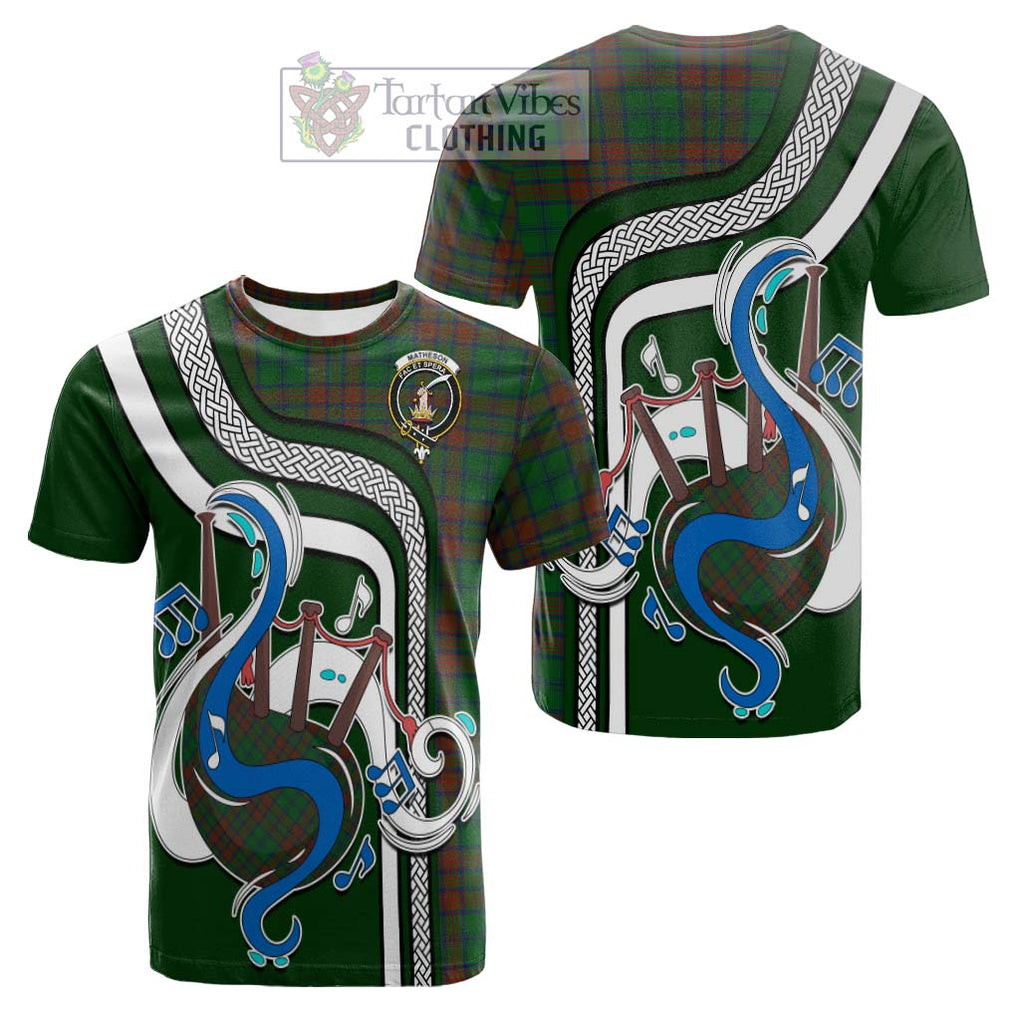 Tartan Vibes Clothing Matheson Hunting Highland Tartan Cotton T-shirt with Epic Bagpipe Style