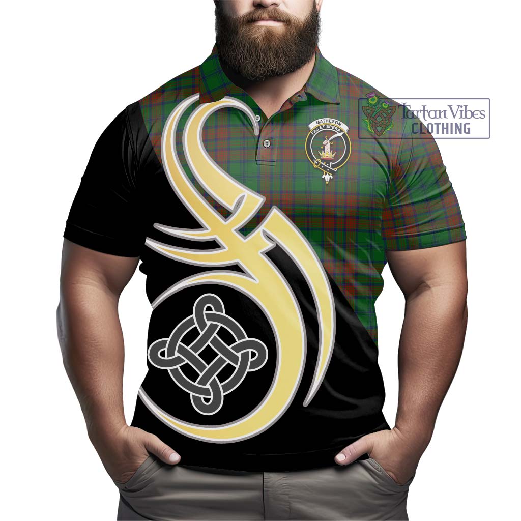 Tartan Vibes Clothing Matheson Hunting Highland Tartan Polo Shirt with Family Crest and Celtic Symbol Style