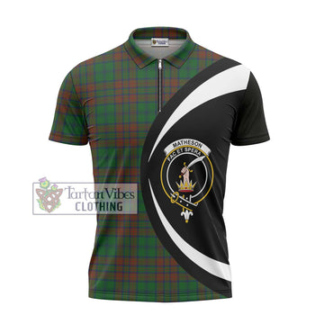 Matheson Hunting Highland Tartan Zipper Polo Shirt with Family Crest Circle Style