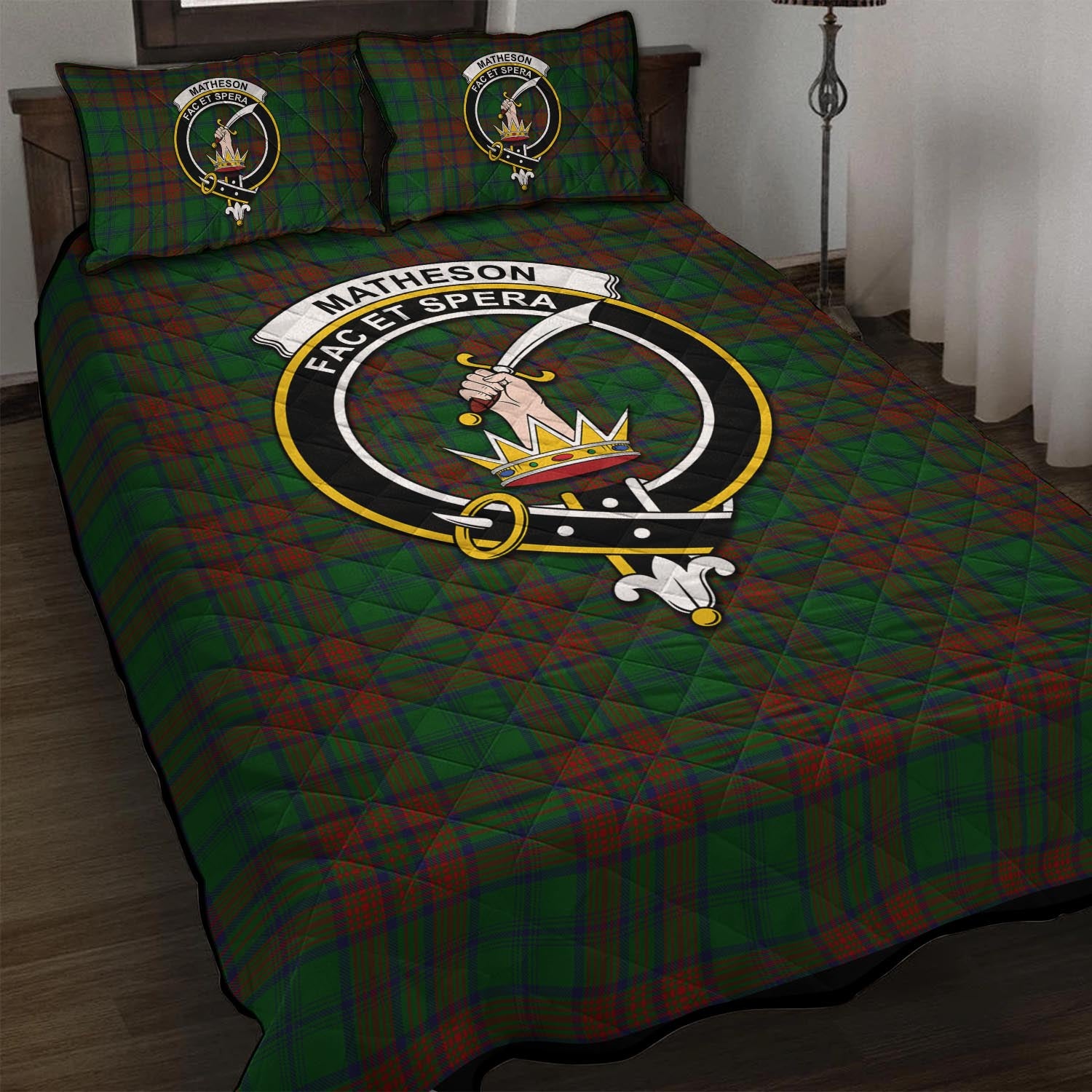 Matheson Hunting Highland Tartan Quilt Bed Set with Family Crest - Tartan Vibes Clothing