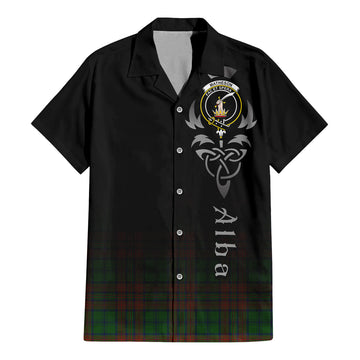 Matheson Hunting Highland Tartan Short Sleeve Button Up Shirt Featuring Alba Gu Brath Family Crest Celtic Inspired