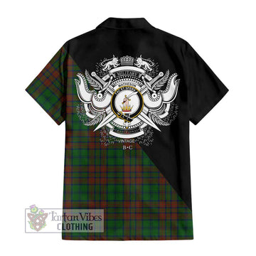 Matheson Hunting Highland Tartan Short Sleeve Button Shirt with Family Crest and Military Logo Style