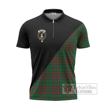 Matheson Hunting Highland Tartan Zipper Polo Shirt with Family Crest and Military Logo Style