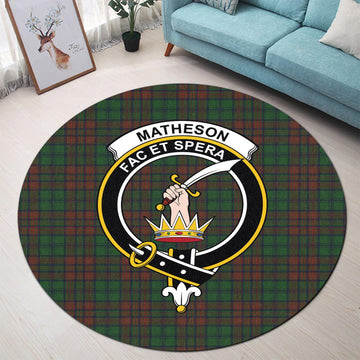 Matheson Hunting Highland Tartan Round Rug with Family Crest