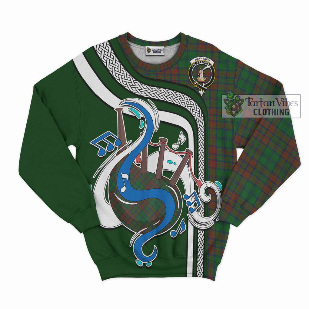 Tartan Vibes Clothing Matheson Hunting Highland Tartan Sweatshirt with Epic Bagpipe Style