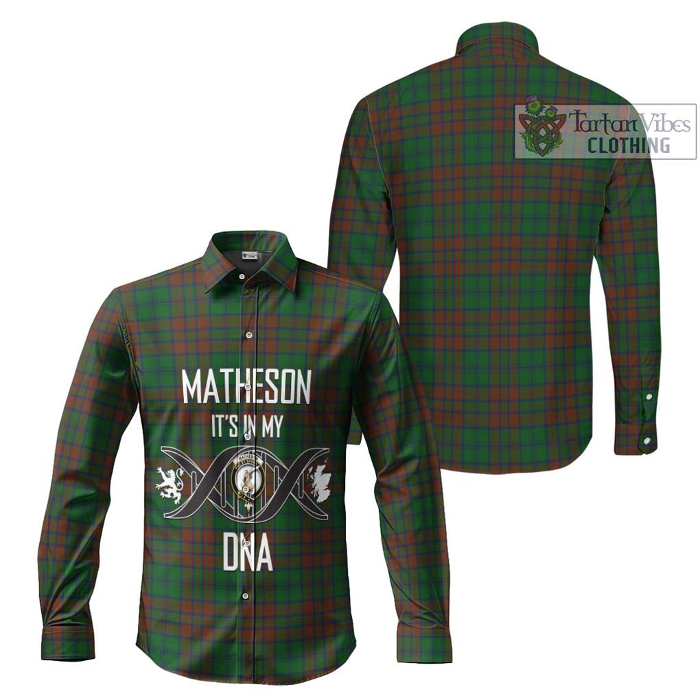 Matheson Hunting Highland Tartan Long Sleeve Button Shirt with Family Crest DNA In Me Style Men's Shirt - Tartanvibesclothing Shop