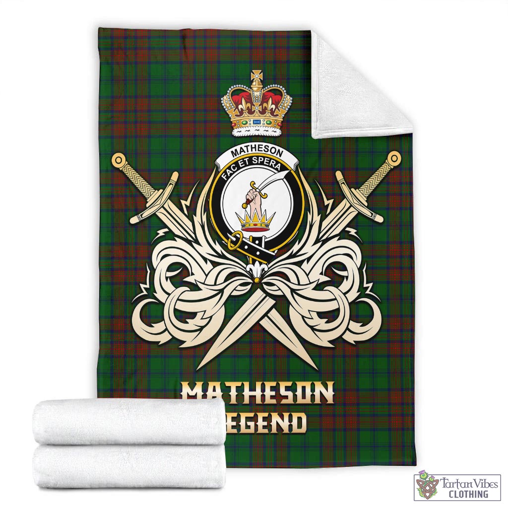 Tartan Vibes Clothing Matheson Hunting Highland Tartan Blanket with Clan Crest and the Golden Sword of Courageous Legacy