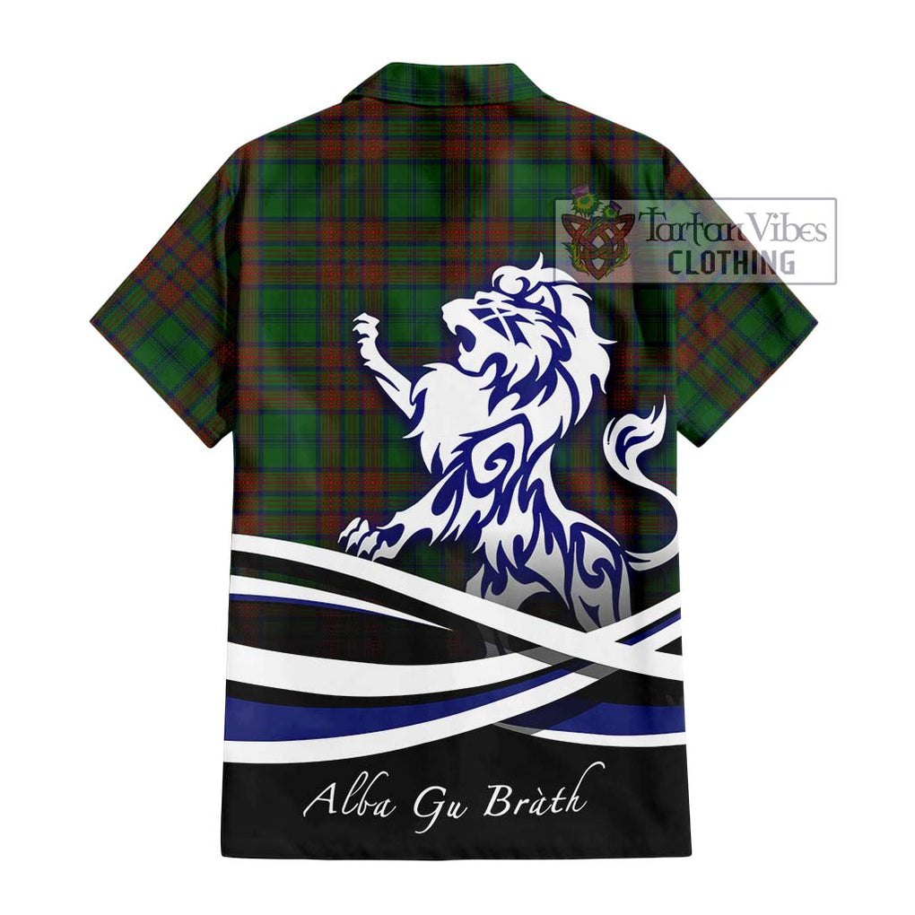 Matheson Hunting Highland Tartan Short Sleeve Button Shirt with Alba Gu Brath Regal Lion Emblem - Tartanvibesclothing Shop