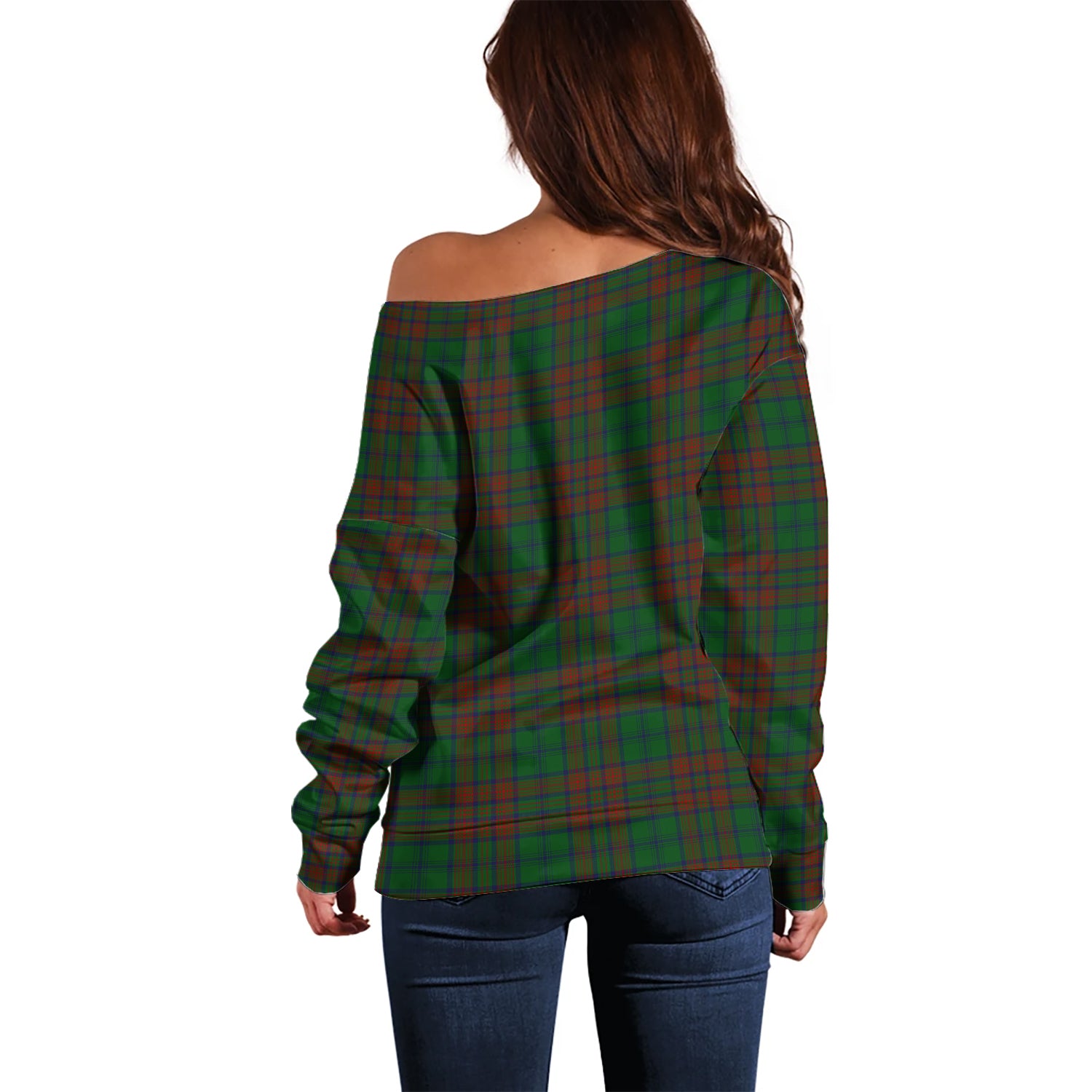 Matheson Hunting Highland Tartan Off Shoulder Women Sweater with Family Crest - Tartanvibesclothing